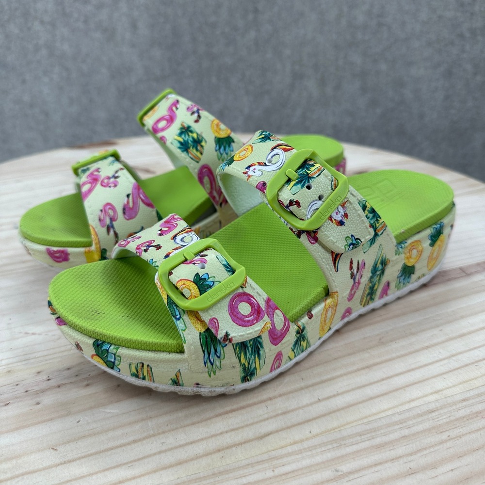Dansko Kandi Molded EVA Wedge Sandals Size 6.5-7 Pool Floats Flamingos Slip On